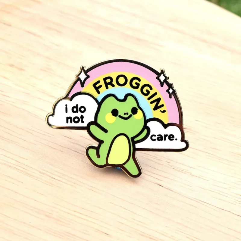 I Don't Froggin' Care Enamel Pin // Frog, Froggy, Cute, Kawaii, Nature, Outdoors, Froggo, Mini Pin, Animal, Funny