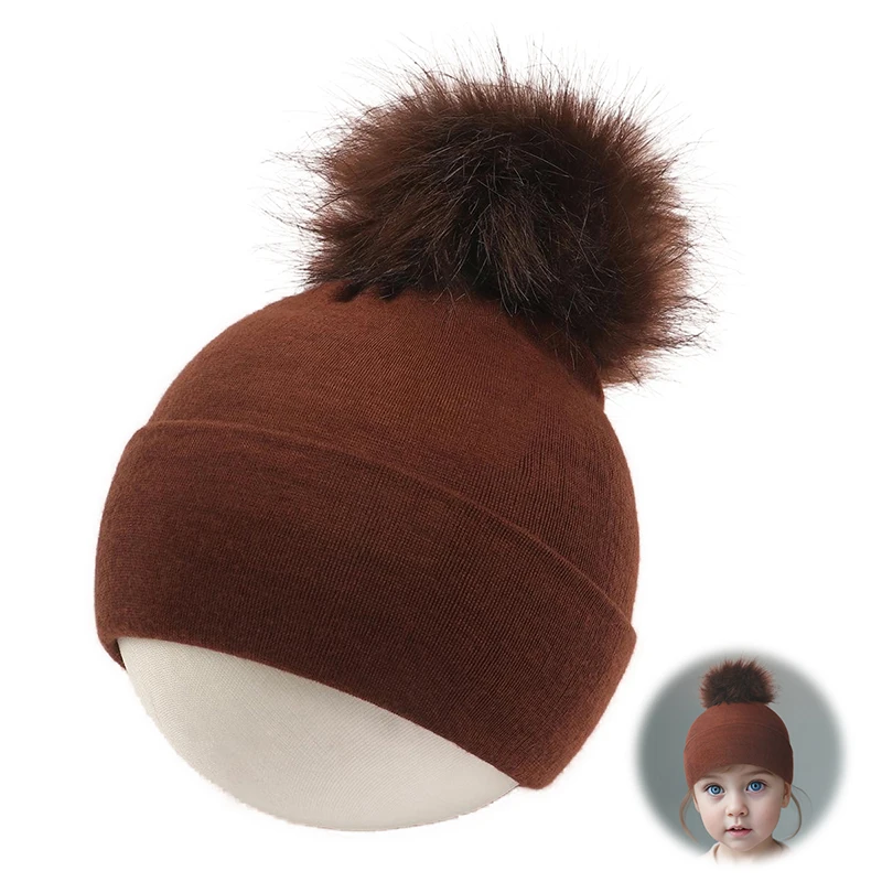 New Cute Wool Pompom Baby Hat Children Cap Warm Autumn Winter Hats For Kids Girls Boys Newborn Cotton Warmer Beanie Caps 0-12M