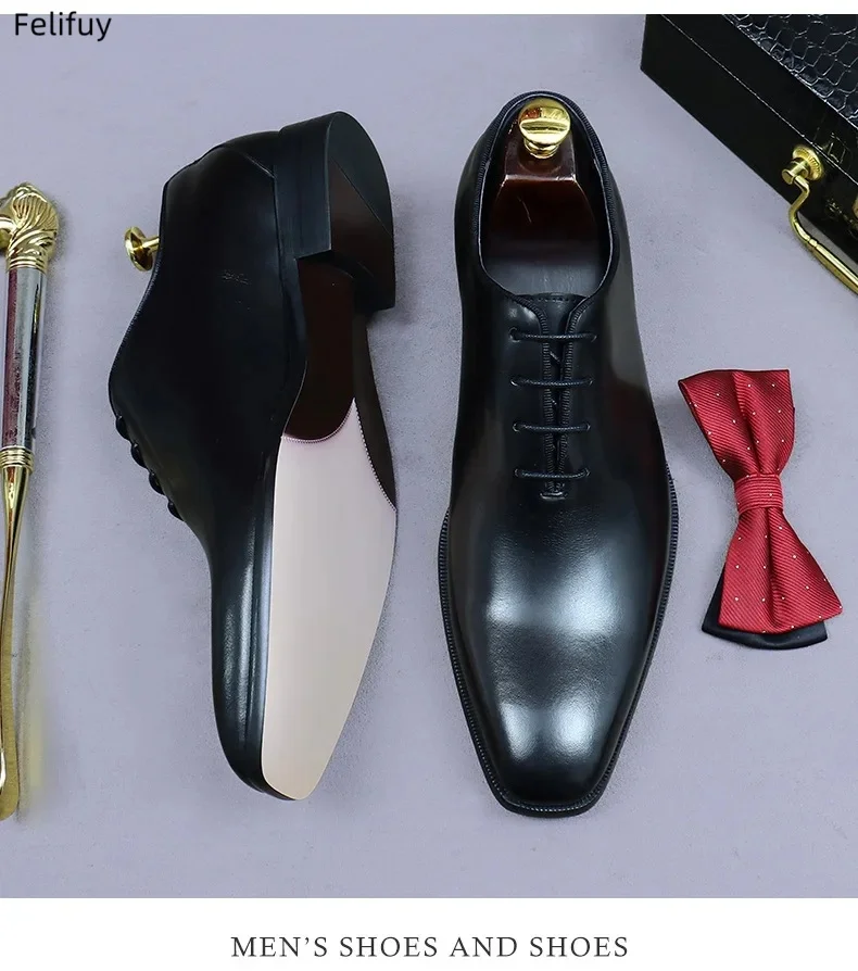 New Pointed Toe Men's Oxford Shoes Genuine Leather Handmade Comfortable Elegant Black Coffee Wedding Social Formal Shoes Man