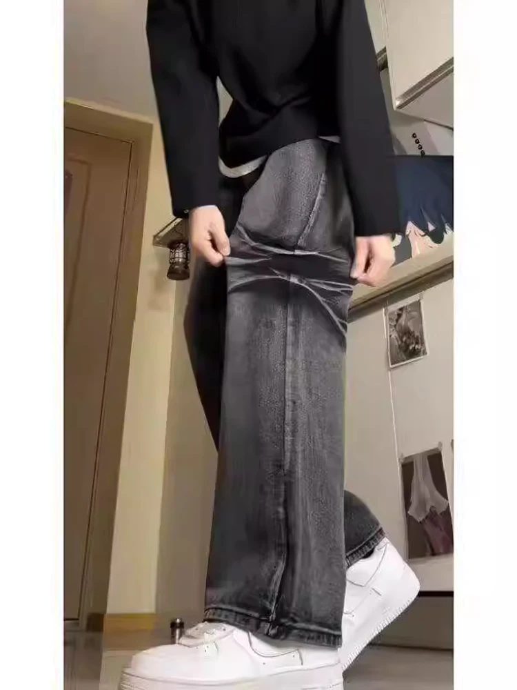 

Мужские прямые джинсы из выстиранного черно-серого денима в винтажном американском стиле High Street, прочные, эластичные, молодежный модный дизайн