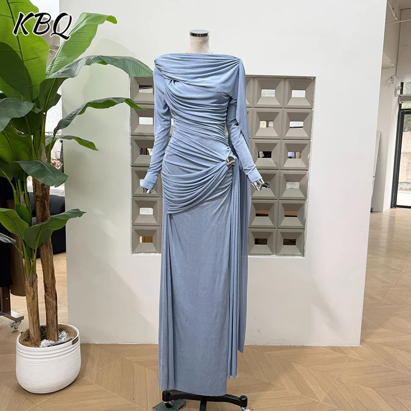 

Элегантное вечернее платье KBQ с драпировкой, на одно плечо, с длинным рукавом, облегающее, роскошное, для торжественных мероприятий, женское