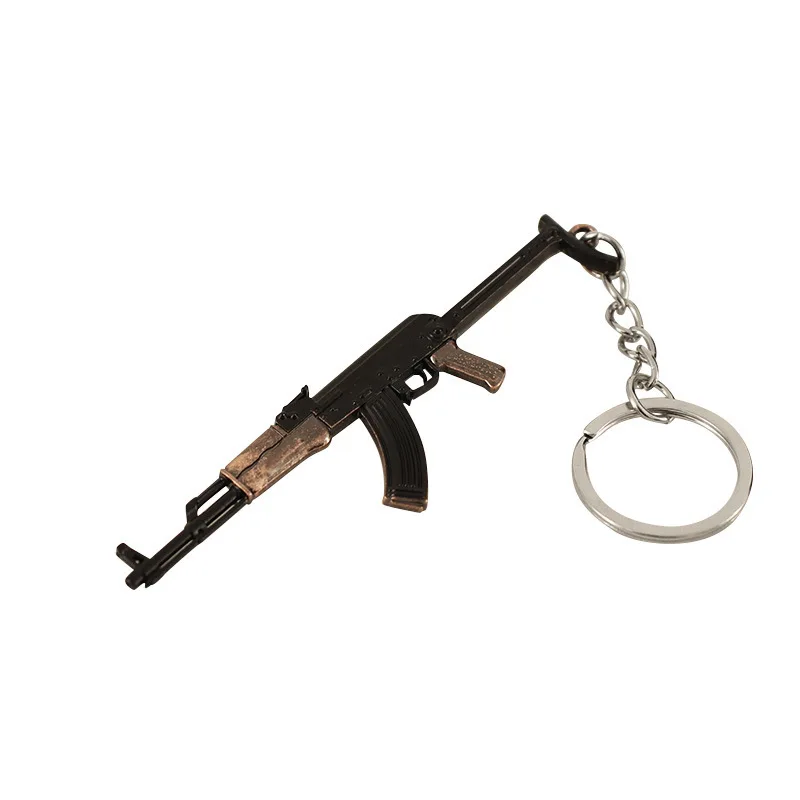 9cm Mini Gun Model Keychain AKS-47 Model Jewelry Weapon Metal Pendant Key Chain Chaveiro Bag Car Key Holders Gift For Kids Men