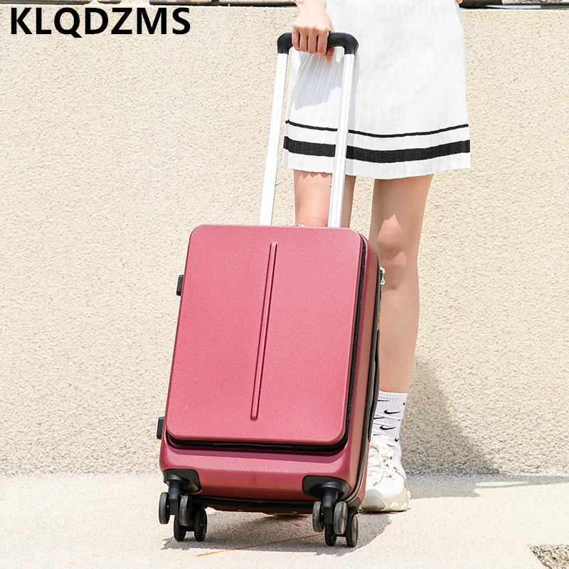 KLQDZMS Laptop Luggage Men's Front Opening Boarding Case 20"24 Inch Trolley Case Women's Universal Wheel Rolling Suitcase