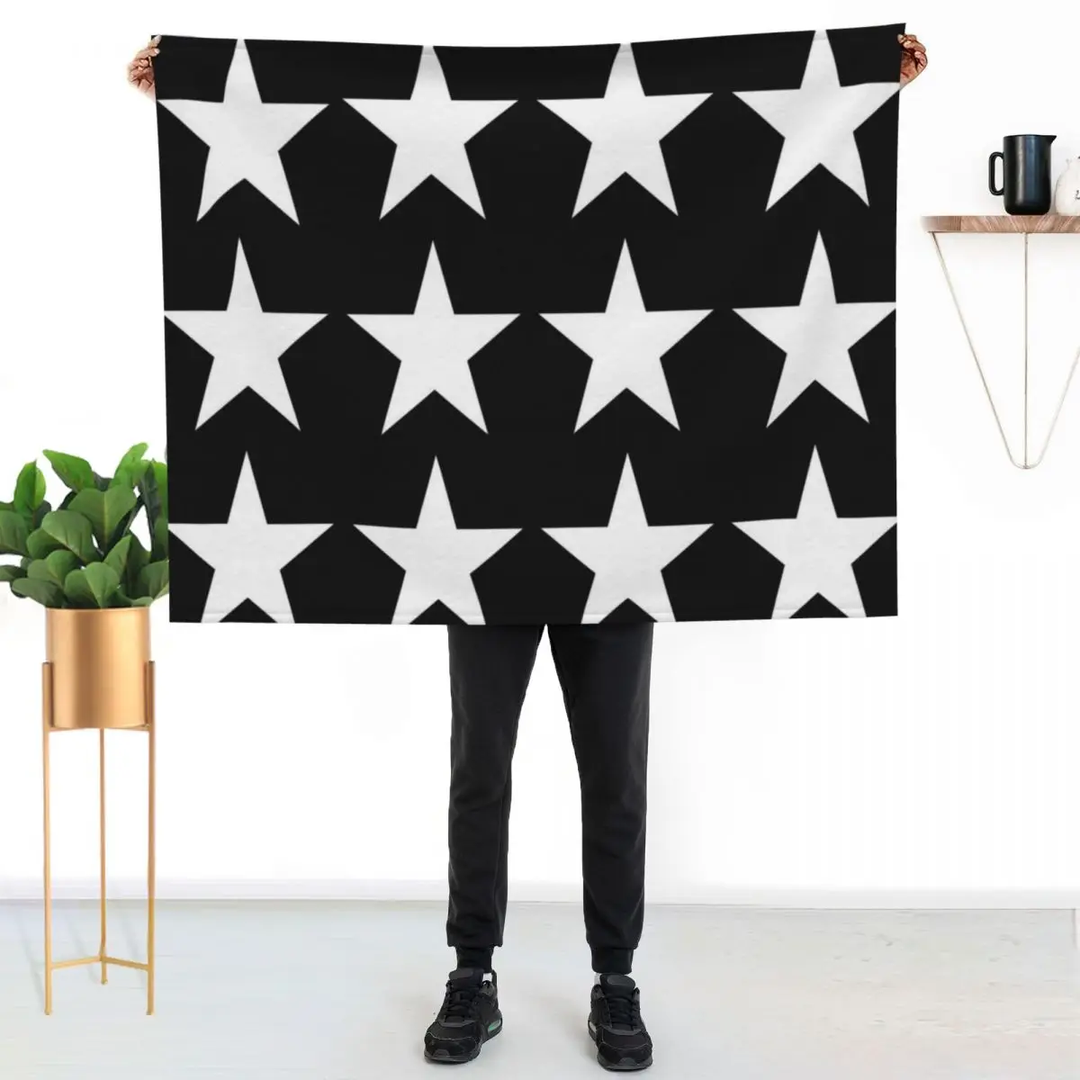 Large WHITE and BLACK STARS Throw Blanket Thin heavy to sleep Thins Quilt halloween christmas decoration Blankets