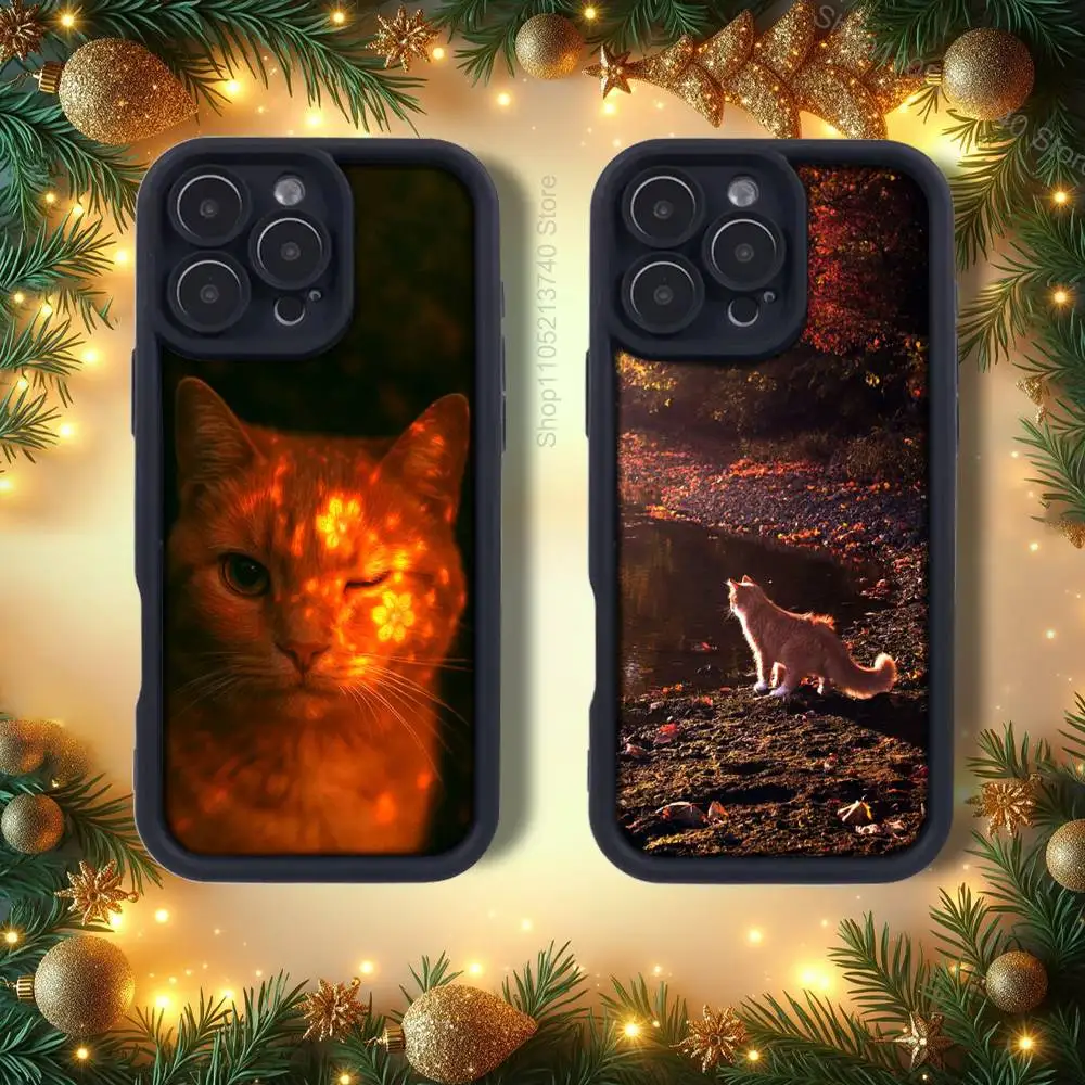 

cute cat A-Autumn L-leaves Phone Case For iPhone 12,17,13,11,13,16,Pro,E,Plus,Max,SE4,Air Silicone Cover emery Black