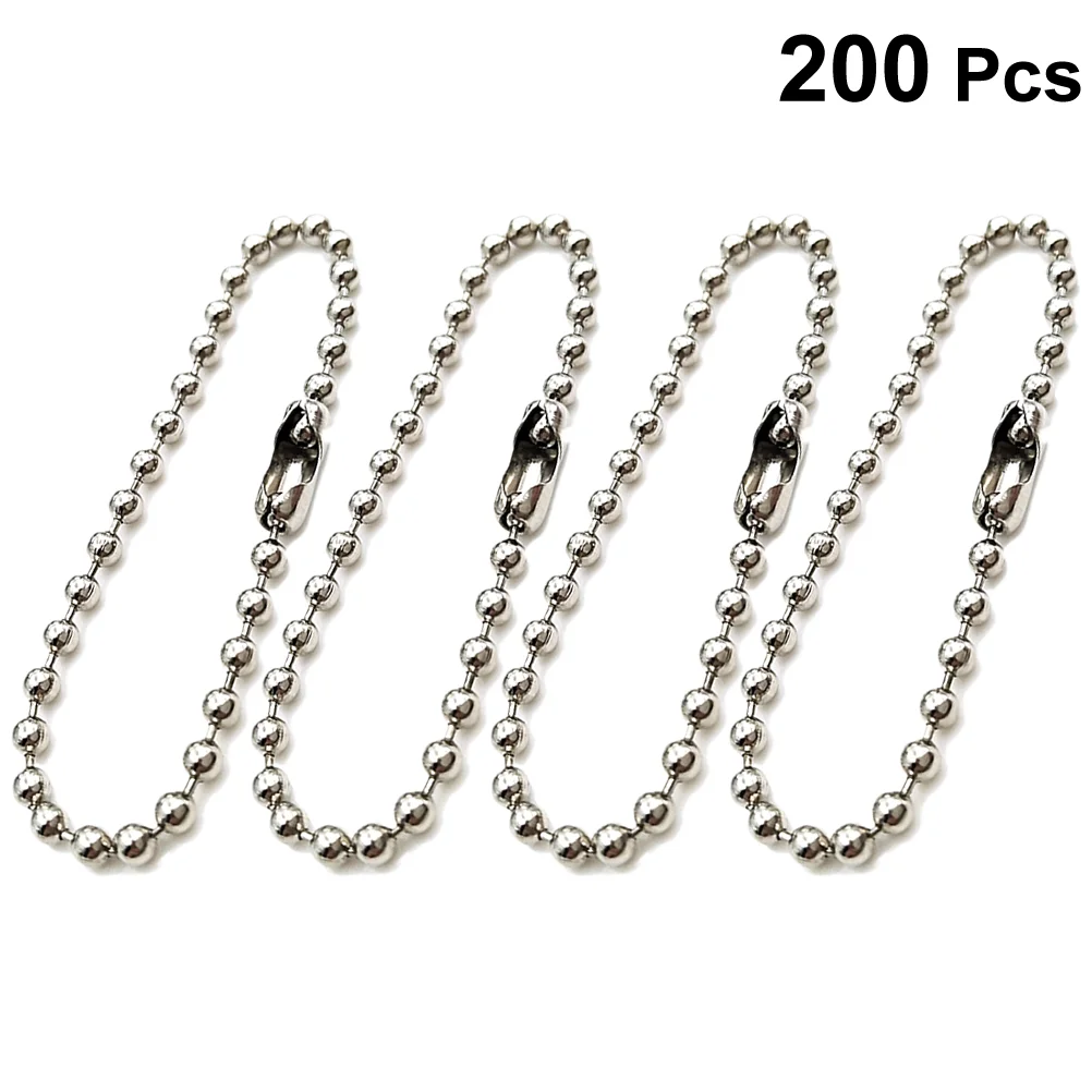 

200 PC Ball Chain Keychain Tag Rings Long Bead Connector Clasp Adjustable Metal Steel Fob Spherical Beaded