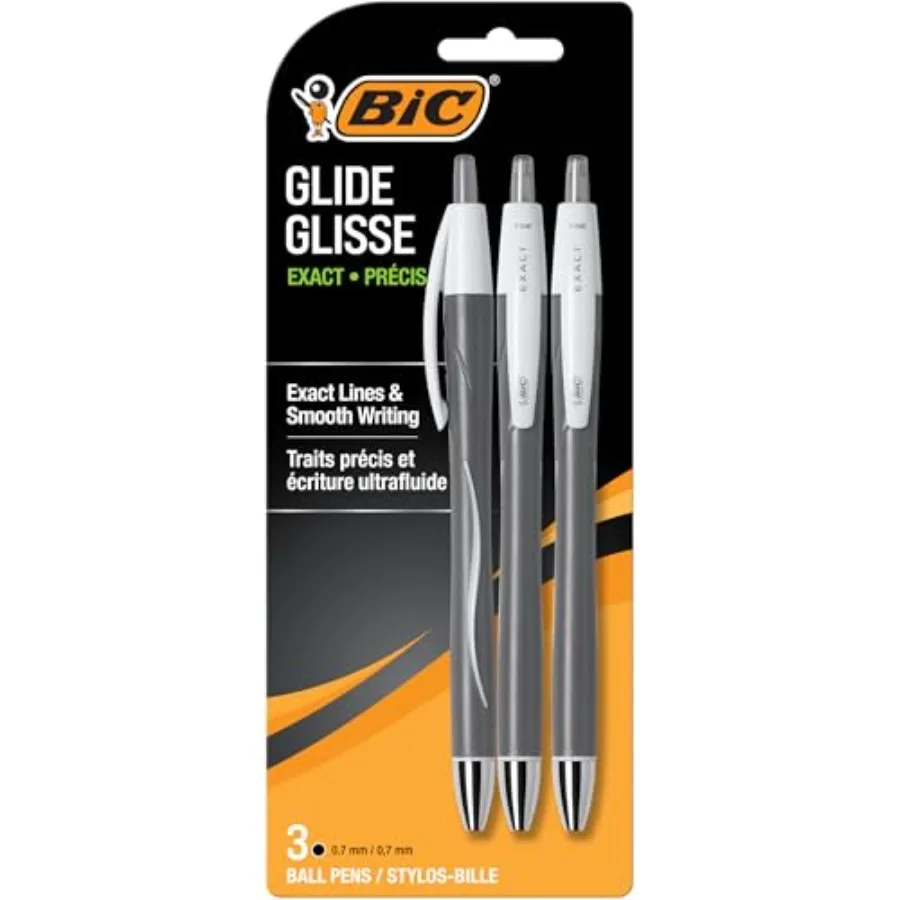 

Glide Exact Black Retractable Ballpoint Pens, Fine Point 0.7mm,3-Count Pack, Ultra Smooth Writing Black Pens