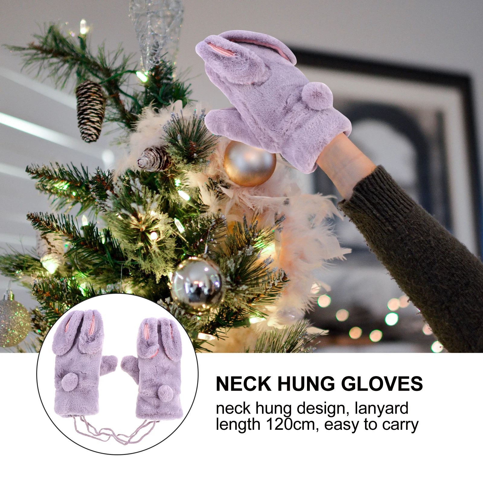 

Neck Hung Gloves 100 Polyester Full Finger Female Winter Rabbit Ear Design Mittens Cartoon Christmas Gift Warm H