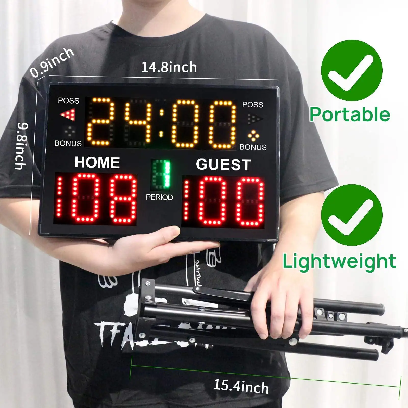 

YTYIN GX Portable LED Electronic Basketball Scoreboard Professional Digital Score Board With Remote & Buzzer for Indoor Sports G