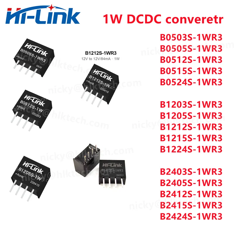 Hi-Link UL/CE DCDC Converter 1W 3V 5V 12V 15V 24V B0505S/B1205S/b1212S/B2405S/B2412S/B1212S-1WR3 Switching Power Supply Module