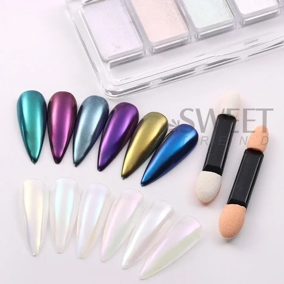 6 Color Mirror Powder Nail Glitter Holographic Glass Aurora Fine Pigment Mermaid Rubbing On Chrome Dust Shiny Decor DIY Manicure