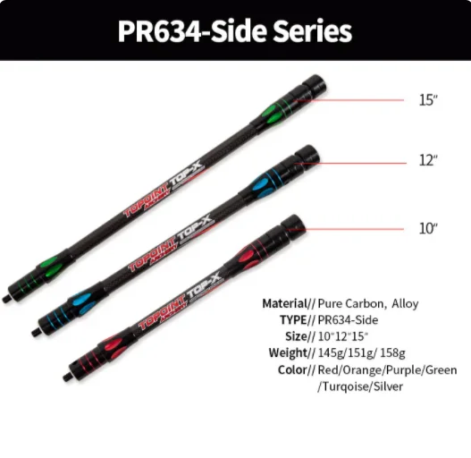 Topoint PR634 Stabilizer Side bar 10/12/15 Main Bar 18/24/27/30/34inch 3K Pure Carbon Fiber Archery recurve bow Balance Bar