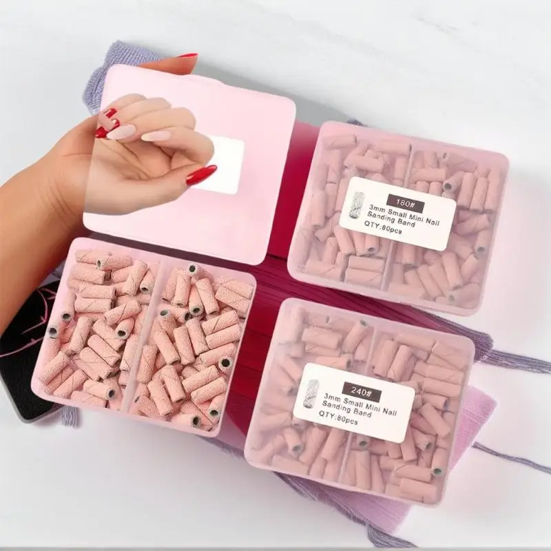 80 Uds. Mini bandas de lijado para uñas de 3,1mm, máquina eléctrica, brocas para uñas, removedor de esmalte acrílico, limas, herramienta accesorio para uñas