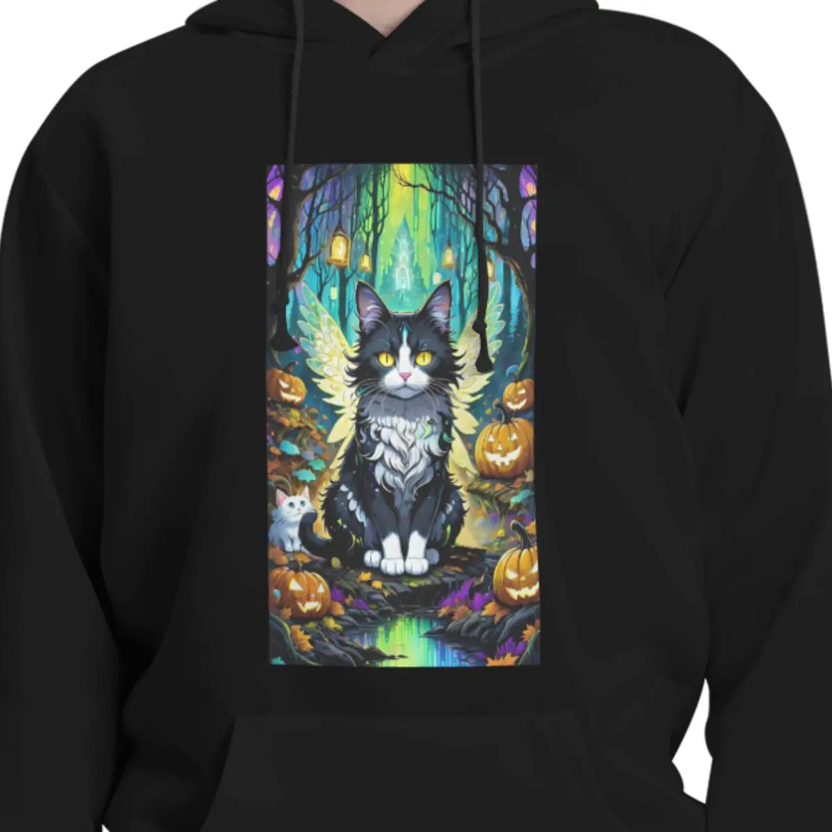 Undead Style Cat Moon Night Fantasy Forest Hoodies Men Women Pullover Sweatshirt Hip Hop Long Sleeve Streetwear Autumn Winter