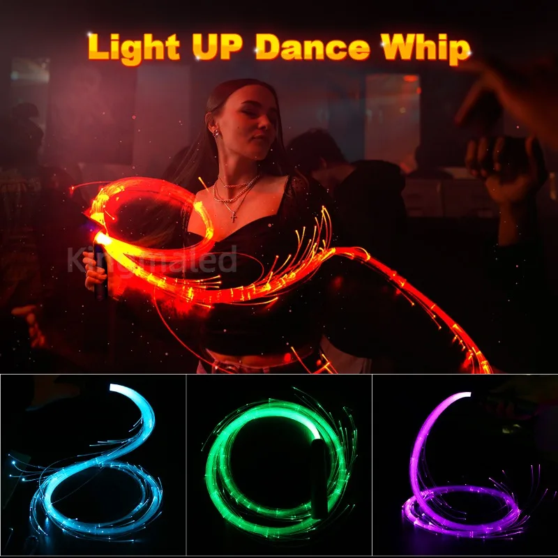 LED Fiber Optic Whip USB Rechargeable Light Up Optical Hand Rope Pixel Dance Whip  Flow Toy Dance Party Lighting Show For Party