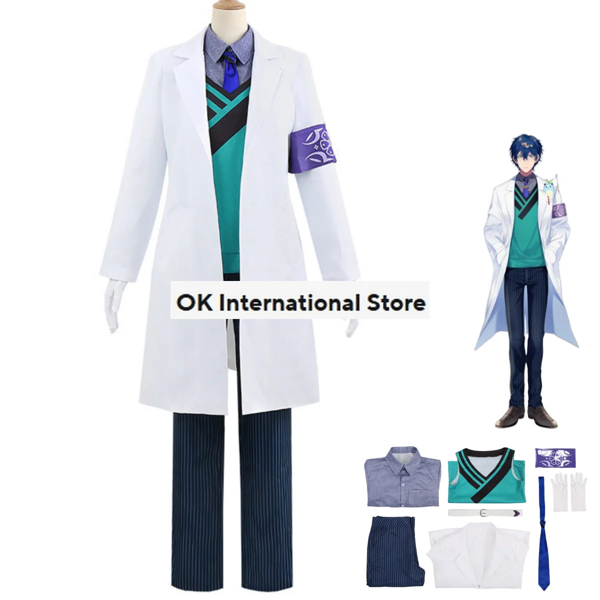 Anime Virtual YouTuber NIJISANJI Leos Vincent Cosplay Costume Eden Doctor Wig White Long Coat Uniform Man Woman Carnival Suit