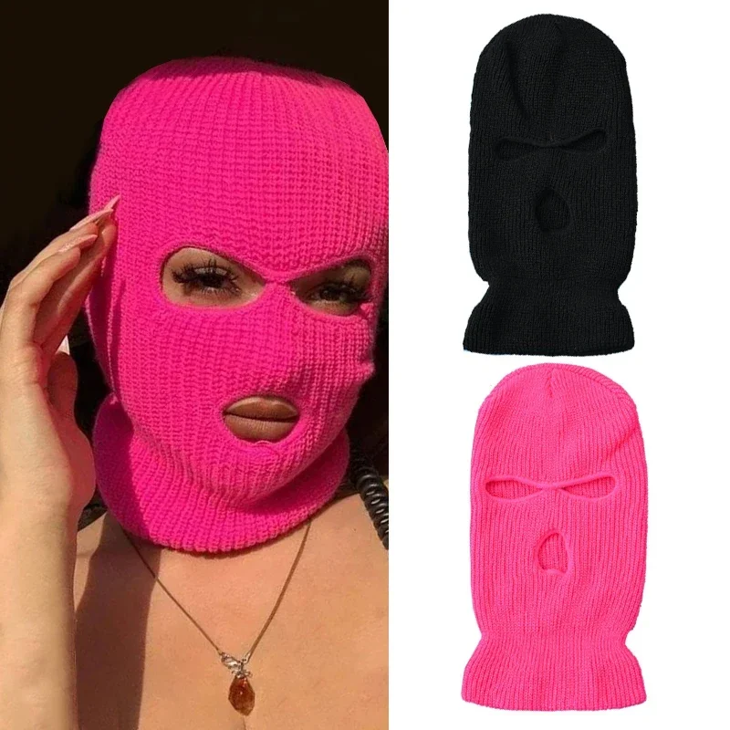 Motorcycle Windproof Full Face Knit Hats Custom SkiMask Men Warm Wool Balaclava Embroidery Winter Hats Knitted 3 Holes Ski Mask