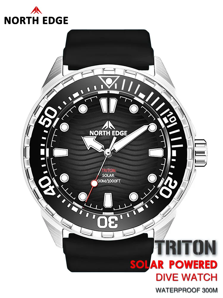 NORTH EDGE 2025 Neue TRITON Solarbetriebene Taucheruhr Herren Luxus Quarzuhren für Herren 316L Edelstahlgehäuse Wasserdicht 300 m