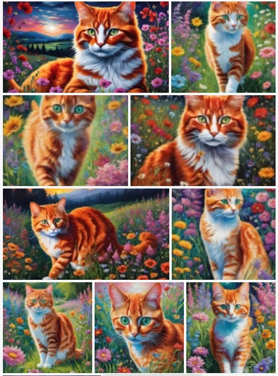 8Style Choose Cat Flower Meadow Landscape Painting, Art Print Silk Poster Home Wall Decor