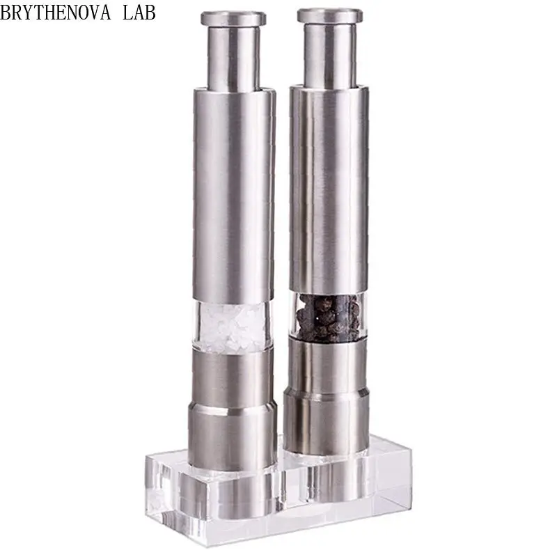 Manual Press type Pepper Grinder Sets Stainless Steel Home Sea Black Salt Pepper Mill Finger Grinding Spice Crude Salt