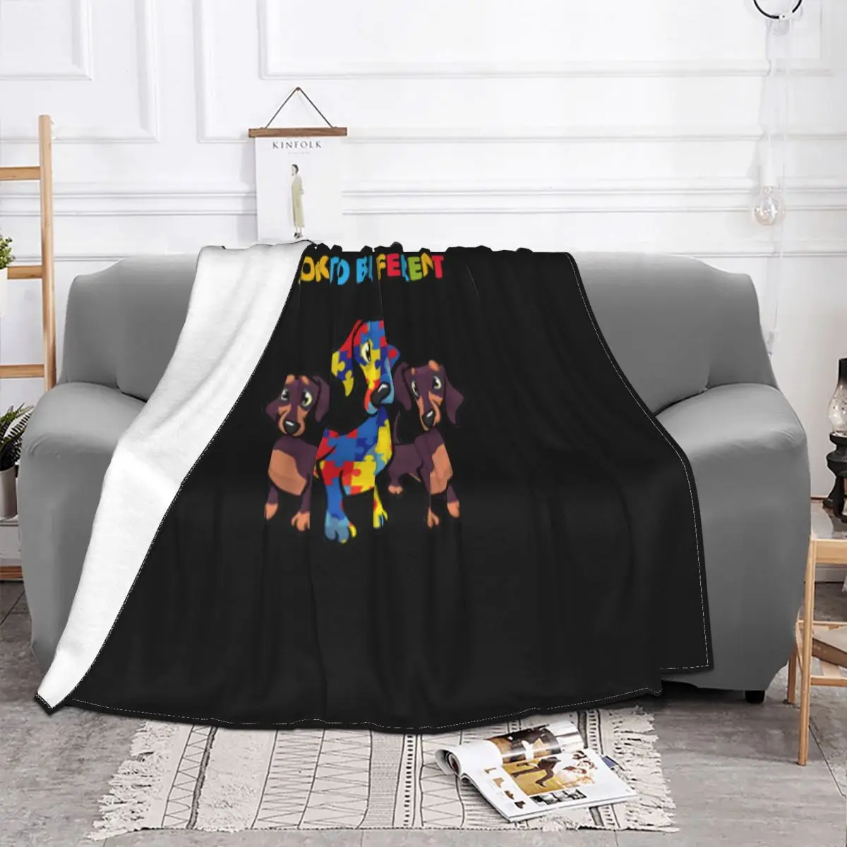 Autism Awareness Dachshund Dogs Lovers Ok To Different Gift Cheap Sale Beautiful Movie Throw Blanket