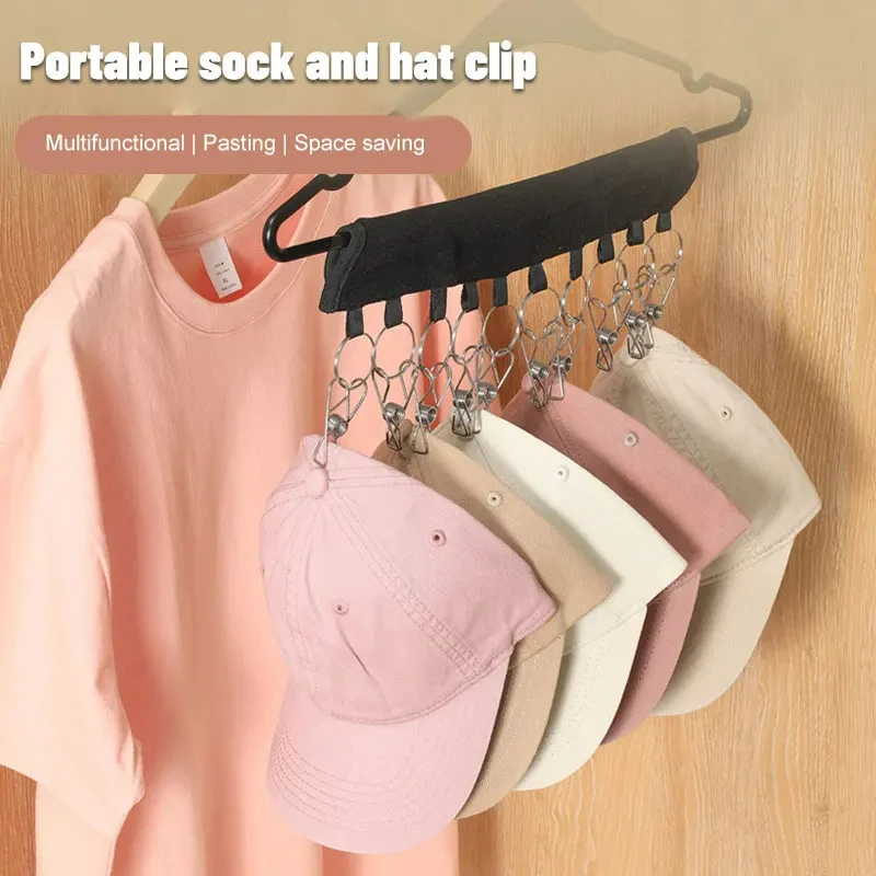 Multi functional baseball cap storage clip, fabric portable storage clip, foldable travel coat clip, hat storage rack image 4
