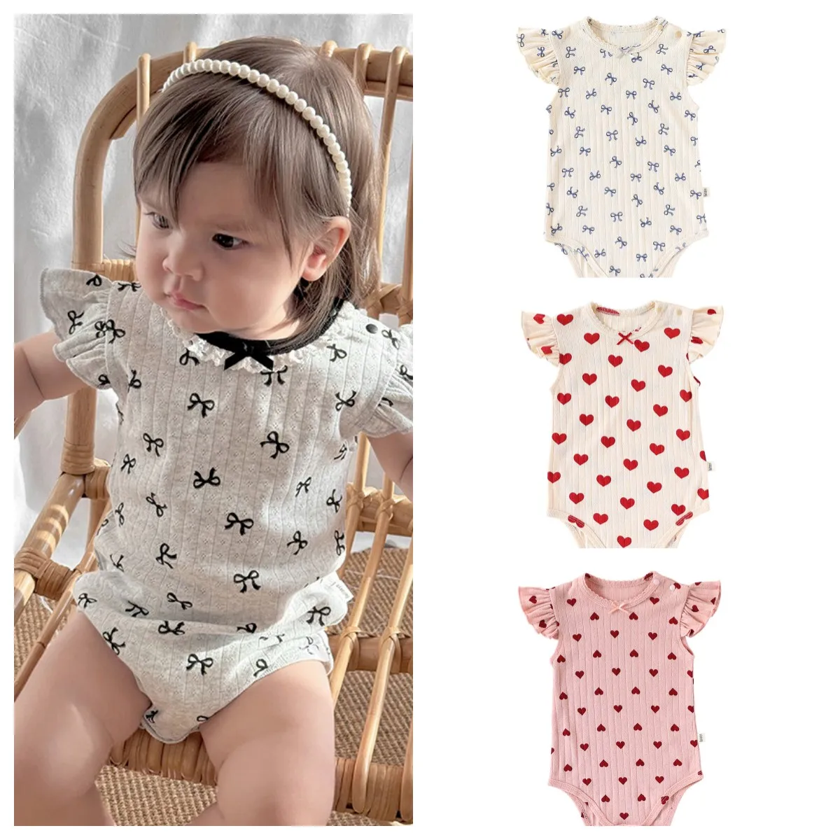 

Baby Girls Rompers 2025 Summer Newborn Toddler Cotton Clothes Bodysuit Lace Sleeves Round Neck Romper Climbing Clothes