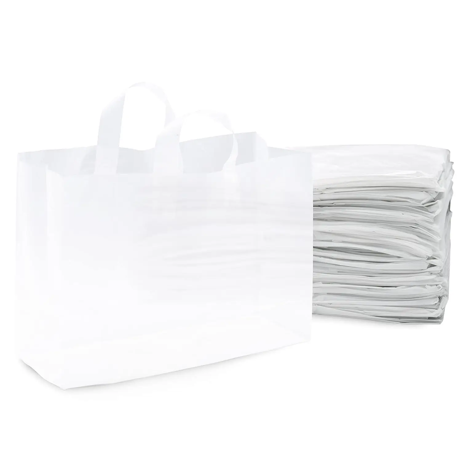 

Frosted Plastic Gift Bags with Handles, 16x6x12 Inches, 100 Pack Bulk for Small Business Retail Party Favors
