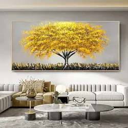 Arthyx Hand Painted Money Tree Oil Painting On Canvas Modern Abstract Landscape Wall Art Picture For Living Room Home Decoration