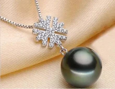 noble jewelry 12-13mm Tahitian black green pearl pendant 925s