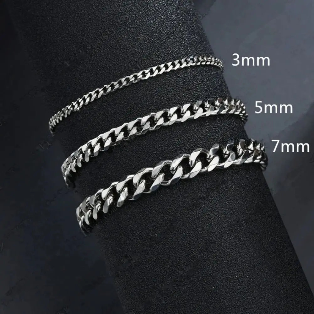 Wannee New Trendy Cuban Chain Men Bracelet Classic Stainless Steel 3 5 7mm Width Chain Bracelet For Men Women Jewelry Party Gift