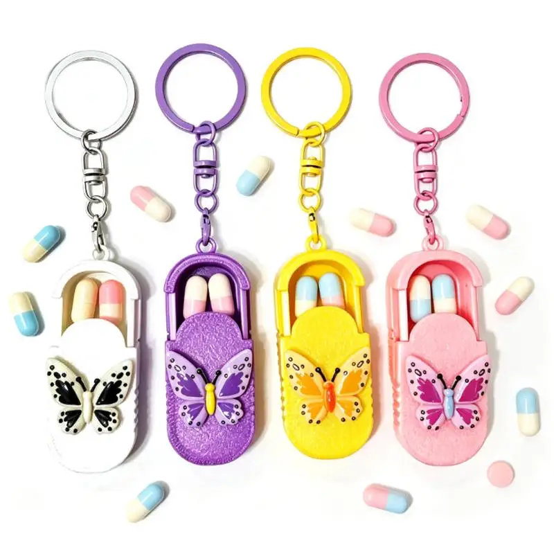 Mini Sliding Pill Box Keychain Medication Organizer Multiple Compartments Travel Pill Organizer Portable Pill Pod Tablet Case