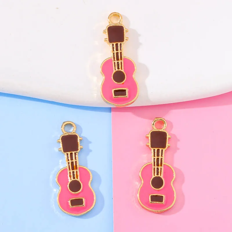 10Pcs 9*23mm Cute Guitar Ukulele Girls Necklace Earrings Bracelet Pendants DIY Key Chain Phone Chain Accessories Jewelry Crafts