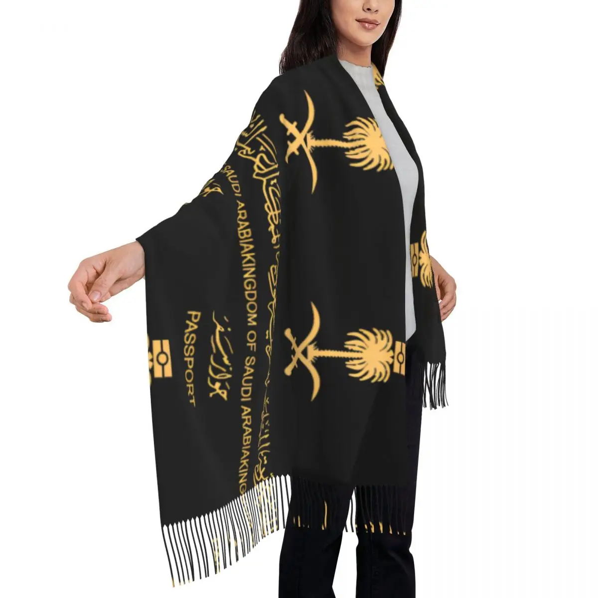 

Saudi Arabia Scarf with Long Tassel Outdoor Shawls Wrpas Ladies Kingdom Of Saudi Arabia Head Scarves Winter Retro Bandana