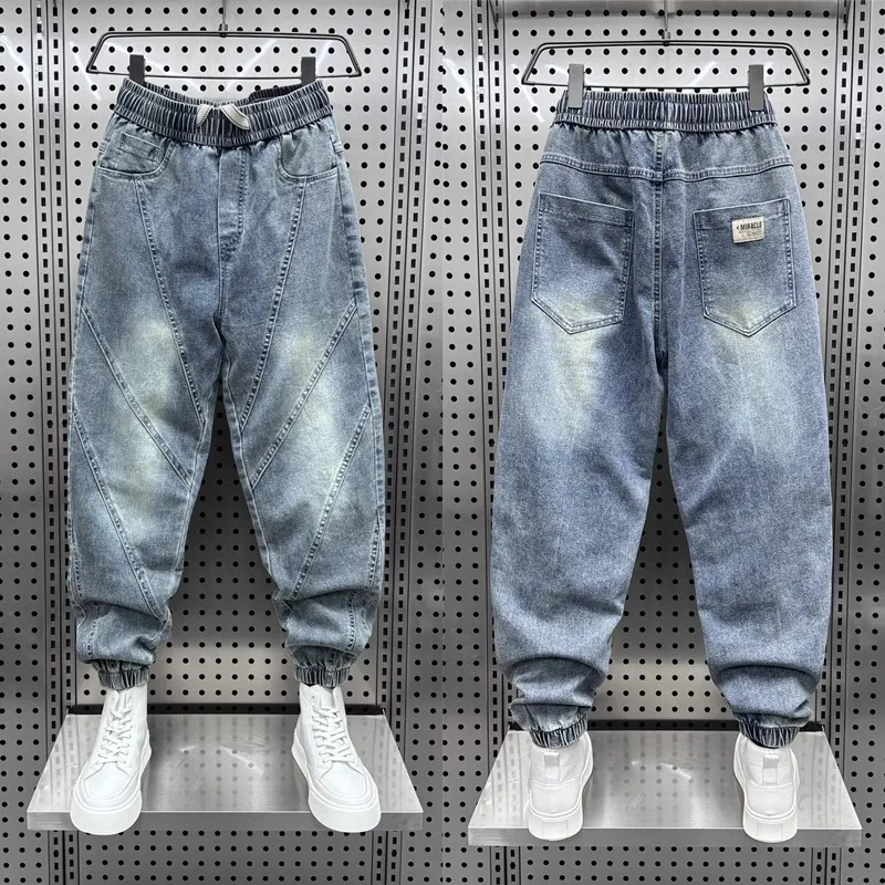 

Loose Fit American Retro Cone Shaped Nine Points Men's Jeans Youth Trendy Wear Resistant Summer Casual Trousers Straight Leg