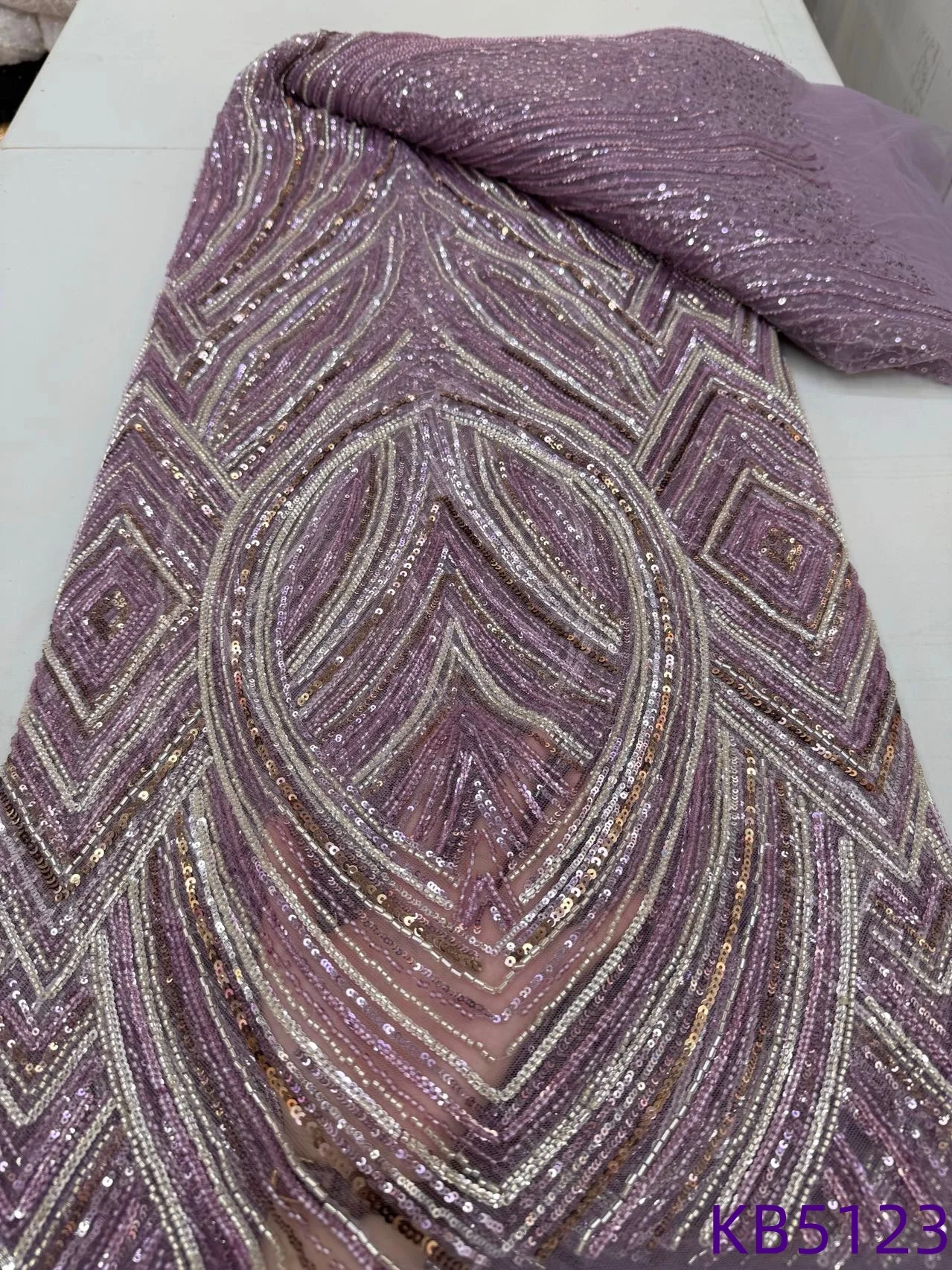

African Lace Fabric 5 Yards High Quality 2025 Gold Beaded Embroidered Lace Fabrics Sequence French Mesh Fabric For Sewing KB5123