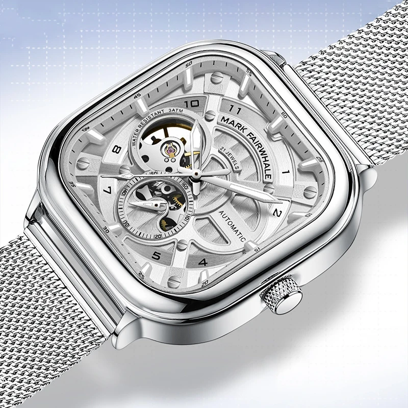 Men Trendy Fashion Sports Waterproof Luminous Automatic Mechanical Watch Skeleton Case Back Screw Down Crown 42mm  Dial Watch