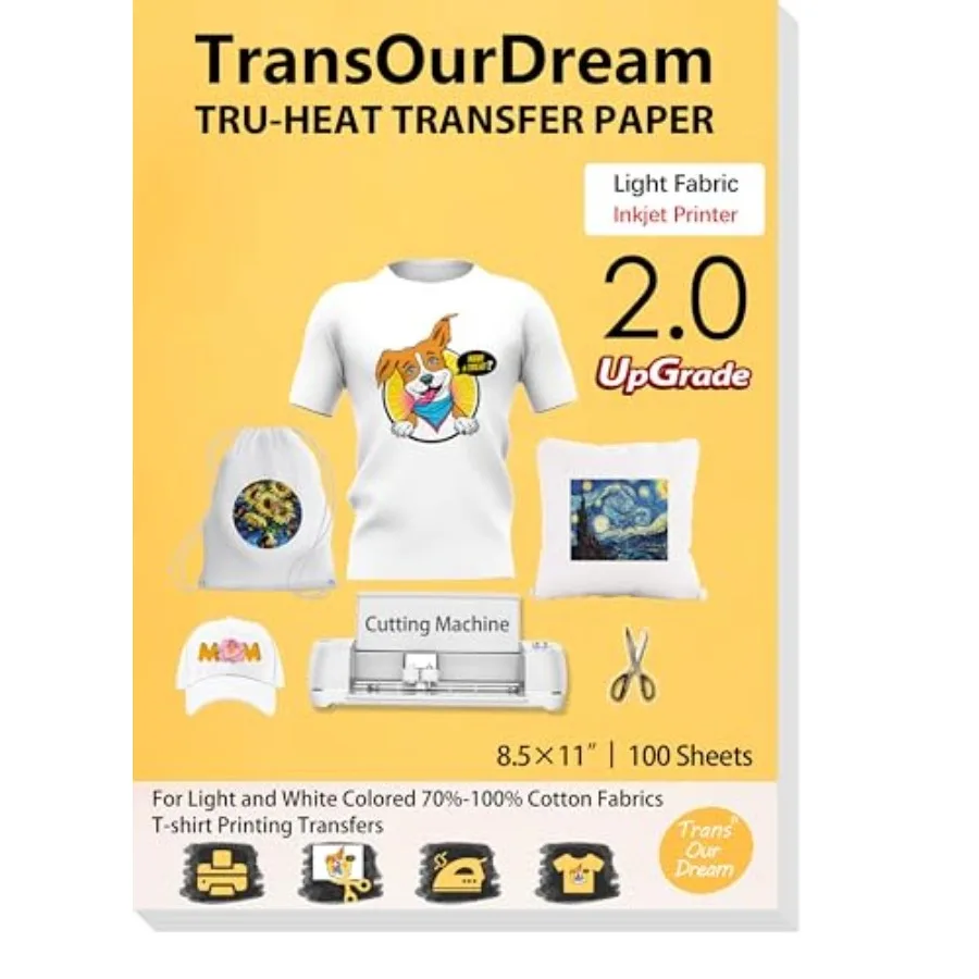 

Upgraded Heat Transfer Paper for T Shirts 8.x11" Iron on Transfers for Fabric Printable Heat Transfer Vinyl for Inkjet Printer