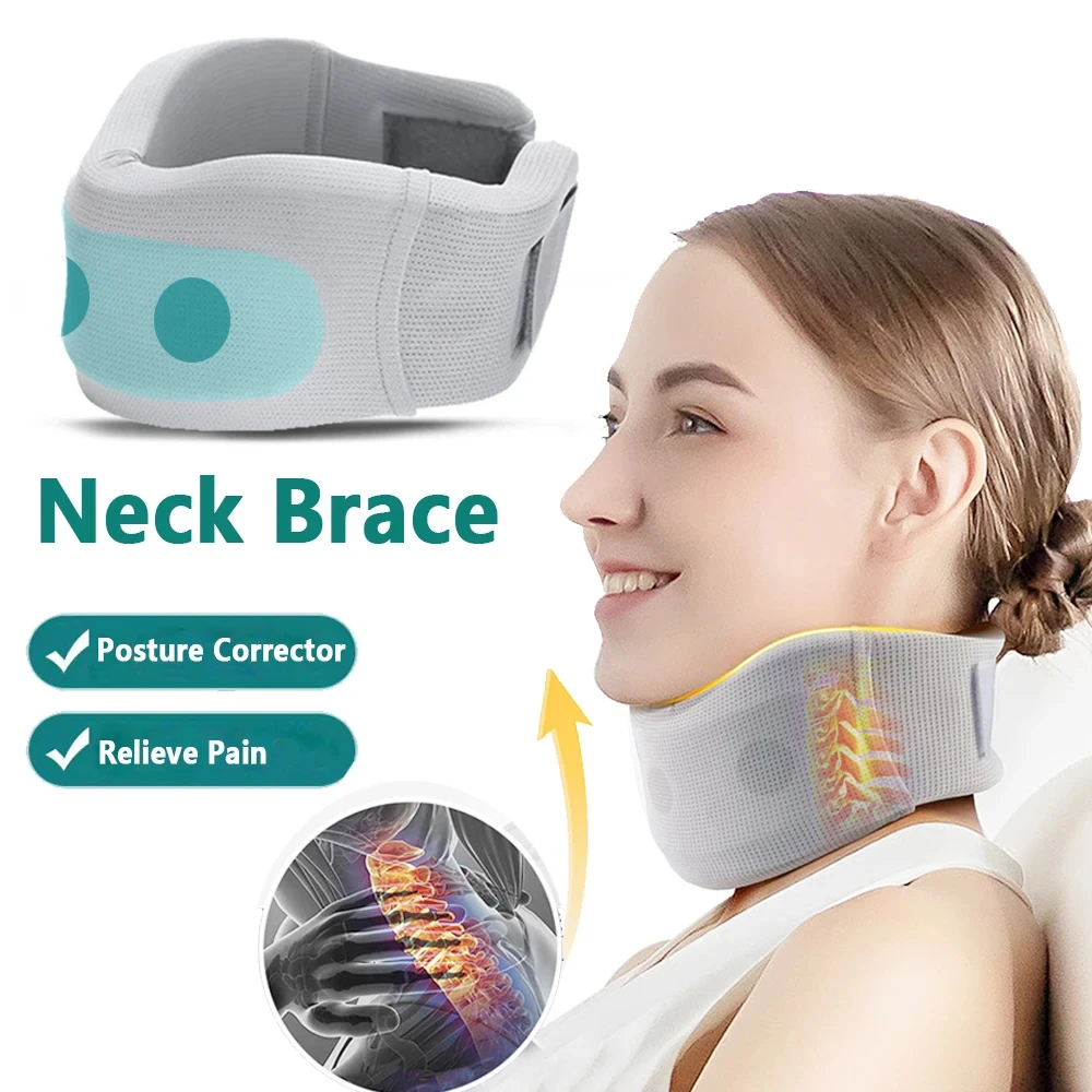 1 Pc Portable Fixed Neck Brace Gray Breathable Sponge Neck Protector Sleep Relief Neck Pain Support Fixed Anti-Slumping