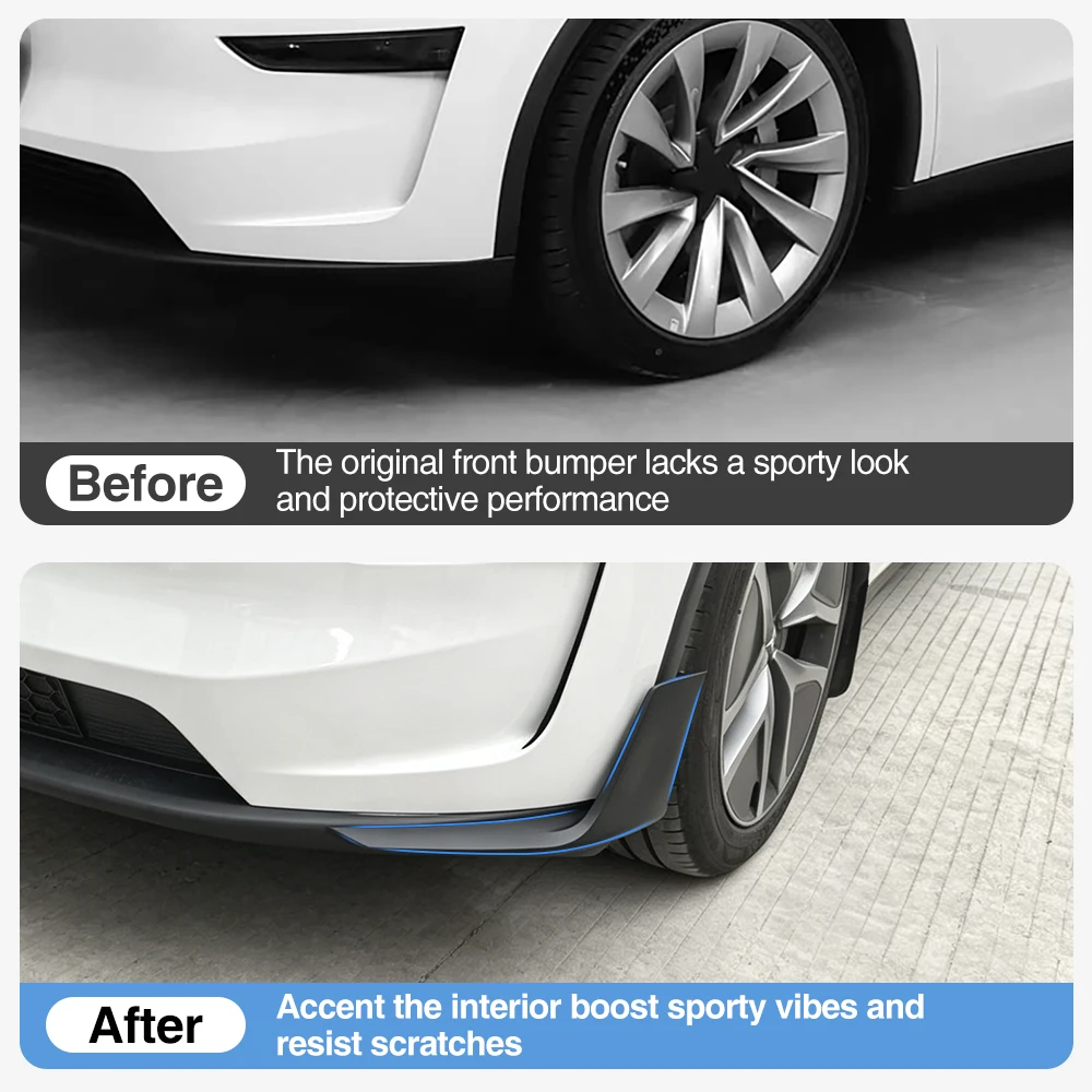 Heenvn For Tesla Model Y Juniper 2025 2026 2Pcs Body Kit Front Spoiler Lip Bumper Chin Diffuser ABS Car Exterior Accessories