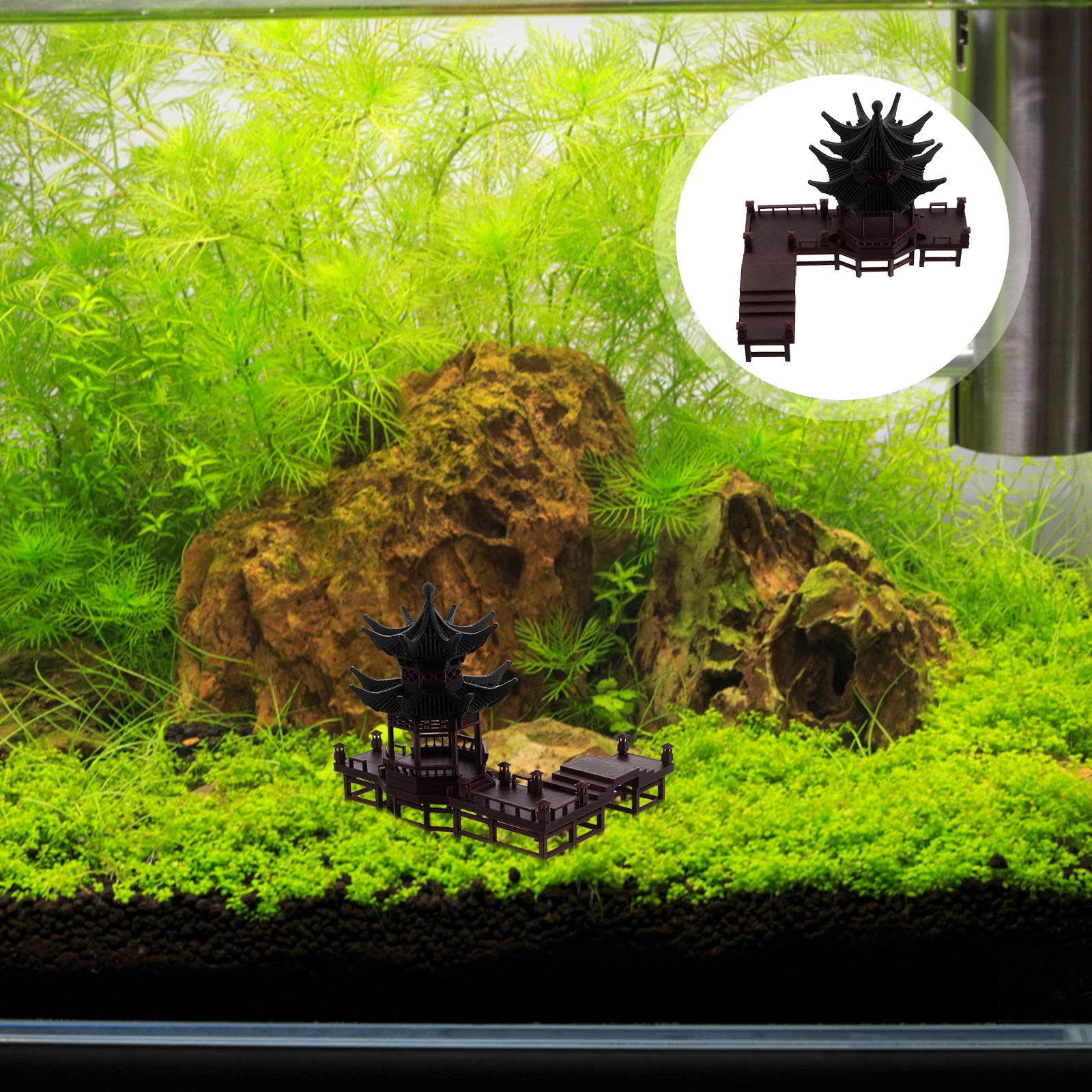 

Ancient Asian Pavilion Miniature Chinese Style Bonsai Landscaping Ornaments Fish Tank Terrarium Decorations Plastic Ancient