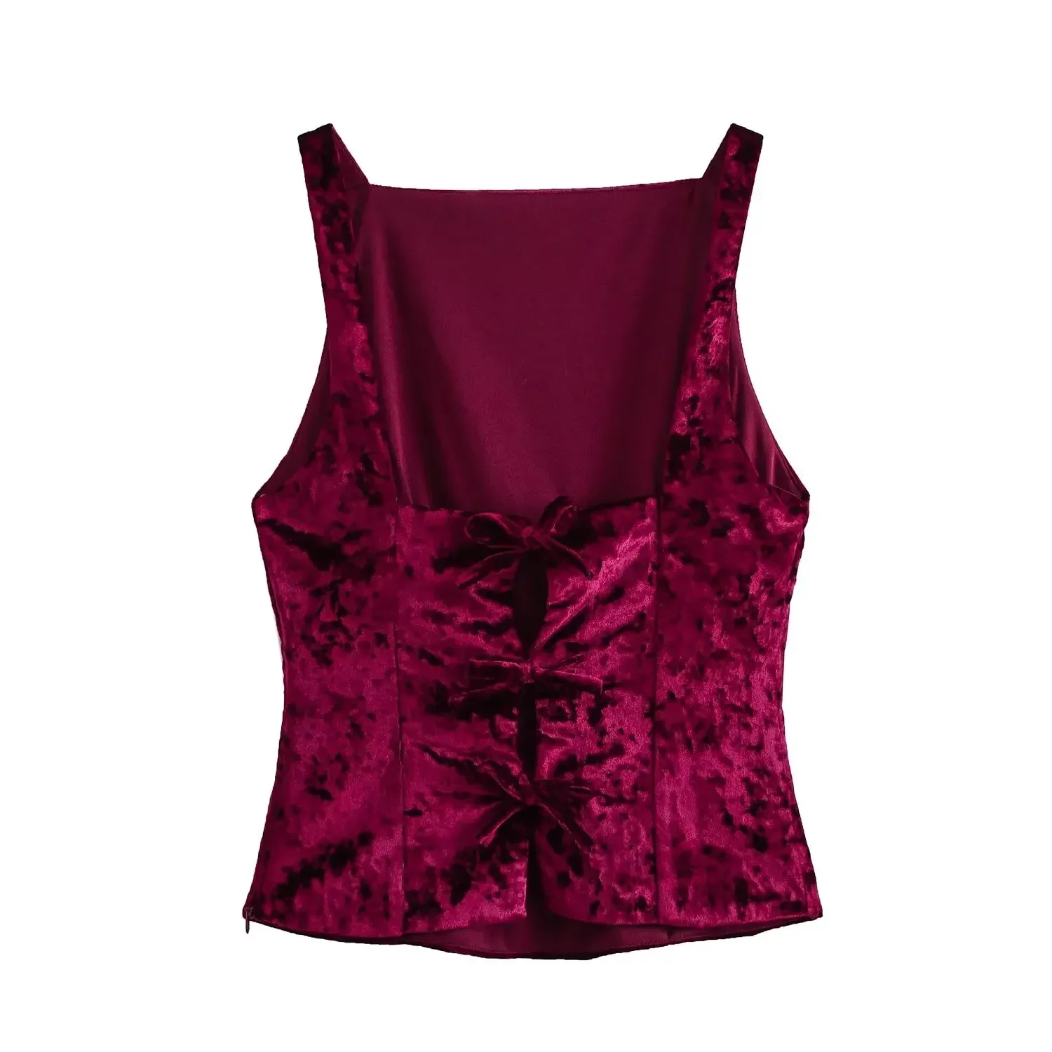 Spring and Autumn Simple Pleated Velvet Hanging Neck Collar Sexy Backless Sleeveless Tank Tops Woman