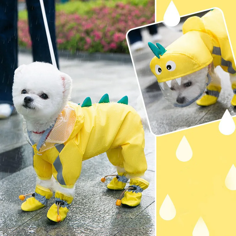 Dinosaur Dog Raincoat Four-legged Waterproof All-inclusive Teddy Bichon Pomeranian Small Dog Medium Large Dog Puppy Poncho