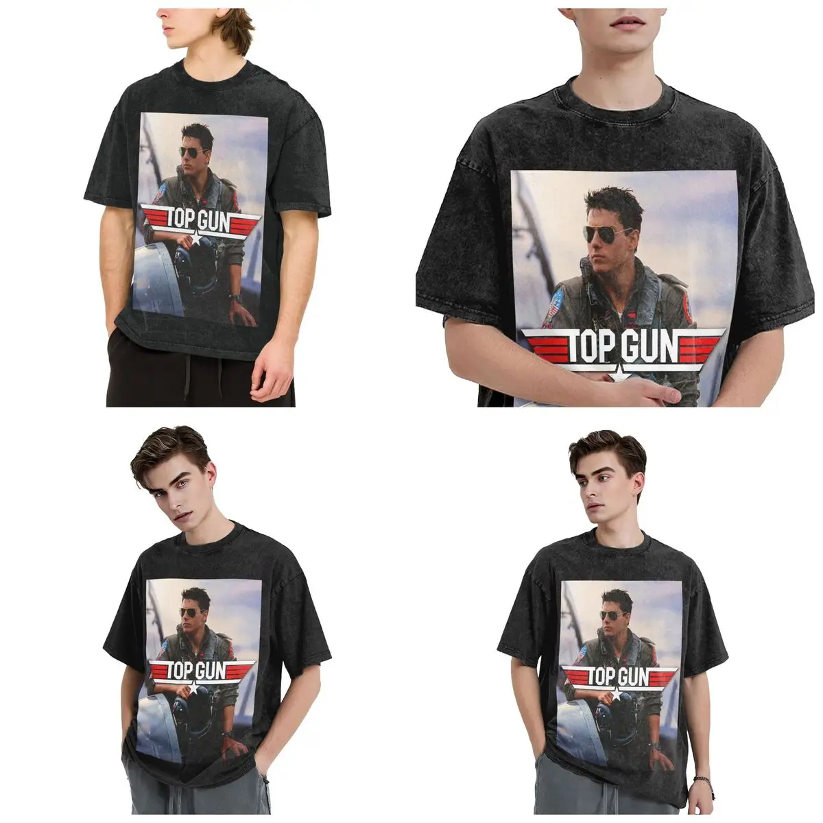 Streetwear T-Shirts Top Gun Tom Cruise Maverick Washed T Shirt Short Sleeve Hip Hop T-Shirt Tops Tees for Men Women