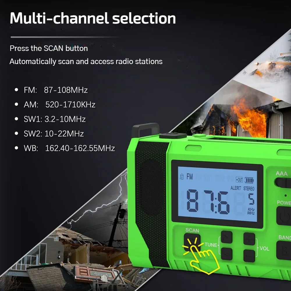 STR-L15 Hand-Crank Power Solar Carregamento Equipamento Ao Ar Livre, Prevenção De Desastres Rádio Multi-função, Iluminação De Emergência