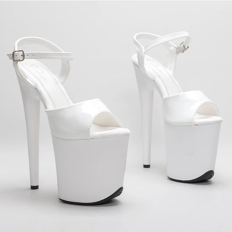 

Leecabe 20cm/8inch Shinny White style high heel sandals sexy model shoes pole dance shoes