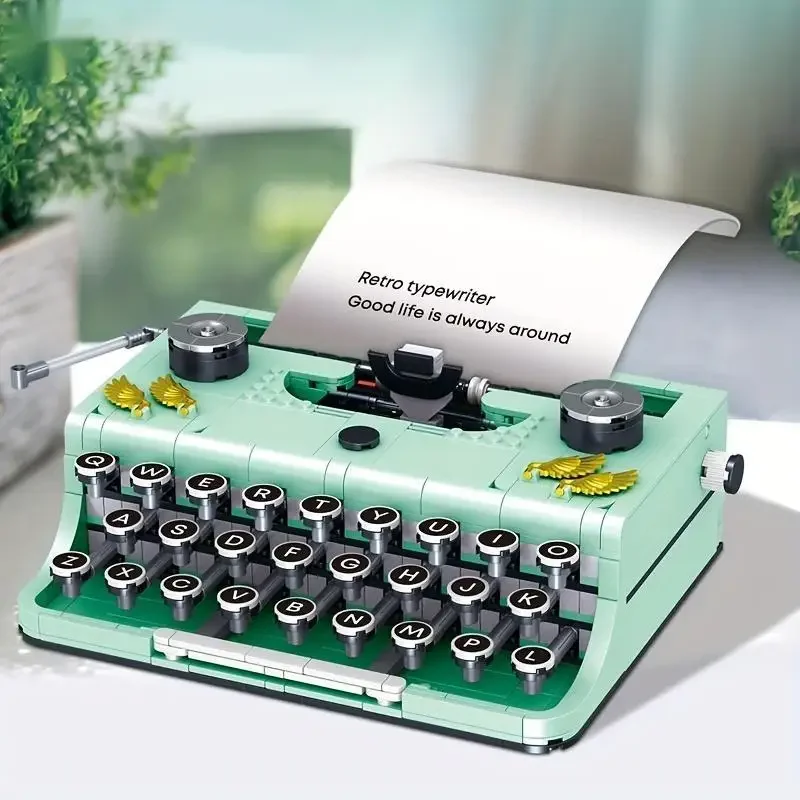 Vintage typewriter brick models nostalgic collectible ornament small pieces Micro building blocks children Classic creative toys