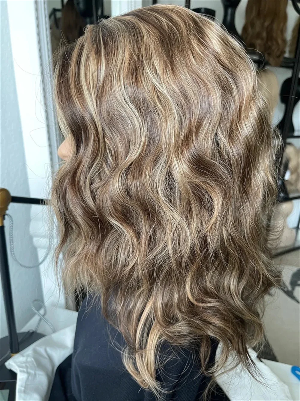 

Loose Deep Wave Dark Brunette Highlights Lace Front Wigs Synthetic Hair Heat Resistant Fiber Chocolate Brown Lace Wigs for Woman