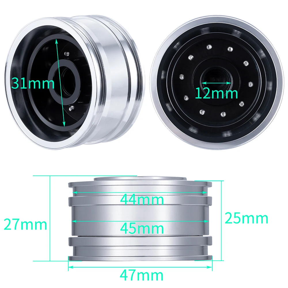 Felgi piasta przedniego koła ze stopu metali CNC do Tamiya R620 1/14 RC przyczepa holownicza części ciągnik siodłowy akcesoria