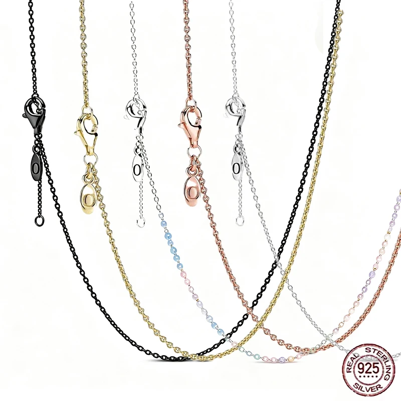 Elegant 925 Sterling Silver Rose Gold Necklace for Women Minimalist Shining Pendant Classic Hip Hop Jewelry Gift